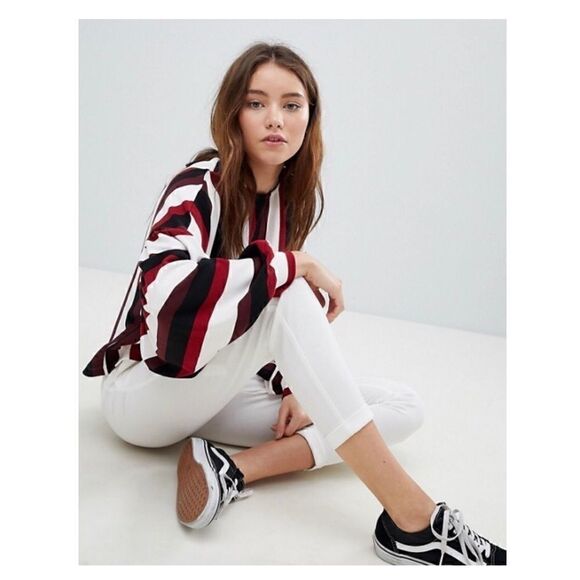 Bershka Striped Balloon Sleeve Popover Sweater Med - Picture 1 of 6
